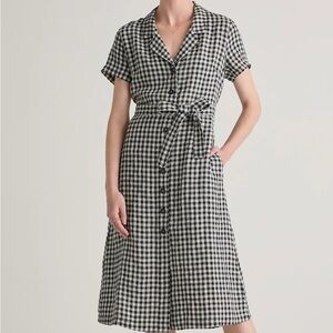 Quince Black and White Gingham Midi Dress